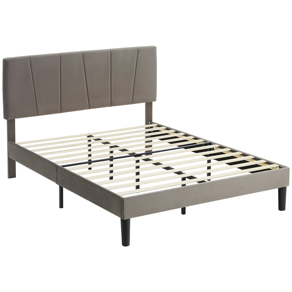 Cadre de lit double 140 x 190 cm lit 2 personnes tête de lit réglable sommier 150 x 198 x 100/105/110/115/120 cm gris