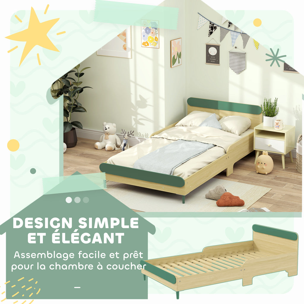 Lit pour enfant lit au sol enfant de 3 à 10 ans avec barrière de sécurité, sommier à lattes inclus, vert