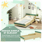 Lit pour enfant lit au sol enfant de 3 à 10 ans avec barrière de sécurité, sommier à lattes inclus, vert
