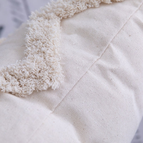 Housse de Coussin à Pompons Beige 45x45 / 30x50 cm - Coton Fait Main Géométrique
