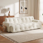 Canapé 3 Places en Chenille 211 cm, Canapé Salon, Assise Profonde, Entièrement Compressé Sans Montage, Crème