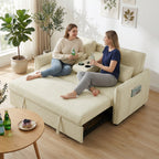 Canapé convertible 2 places 3 en 1, canapé-lit clic clac en chenille avec dossier réglable, porte-gobelets, beige