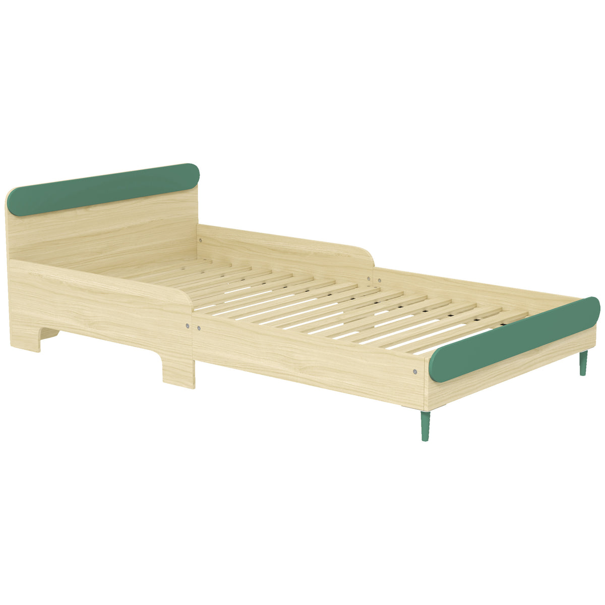 Lit pour enfant lit au sol enfant de 3 à 10 ans avec barrière de sécurité, sommier à lattes inclus, vert