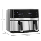 Friteuse à air sans huile, Air Fryer, double compartiment 8,5 L, 2700 W - 8 programmes, température réglable, minuterie