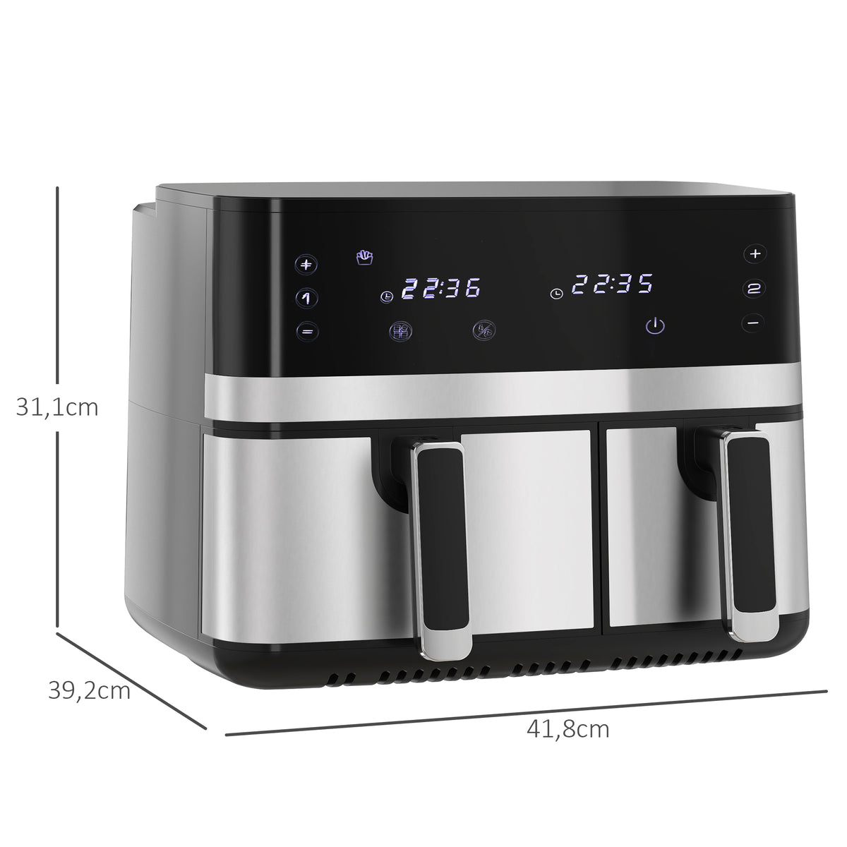 Friteuse à air sans huile, Air Fryer, double compartiment 8,5 L, 2700 W - 8 programmes, température réglable, minuterie