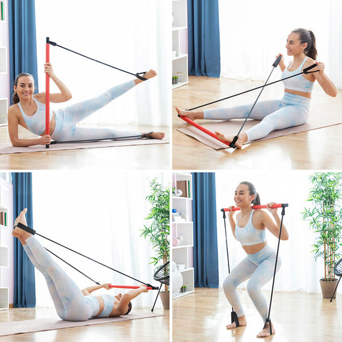 Barre de fitness avec bandes de résistance et guide d’exercices Resibar
