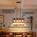 Suspension luminaire moderne, lustre plafonnier avec 4 cadres rotatifs et hauteur réglable, 80 x 21 x 90-130 cm, noyer