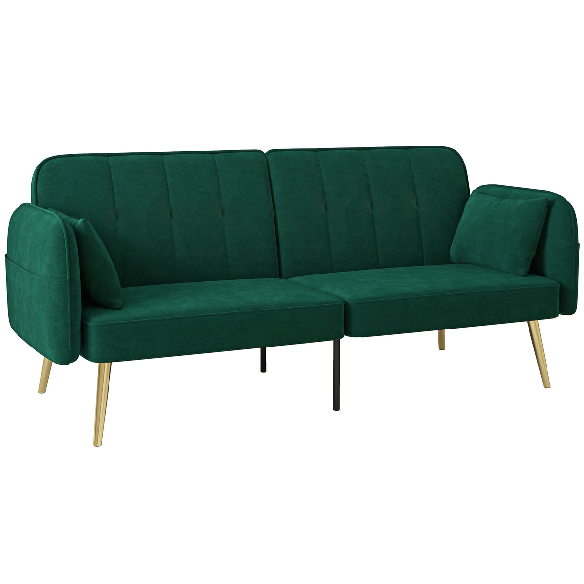 Canapé convertible 2 places canapé-lit canapé clic-clac en tissu velours avec dossier réglable, vert foncé