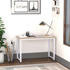 Bureau d'ordinateur  120L x 60l x 76H cm chêne et Blanc Multifonction Grand Plateau Cadre Robuste en métal