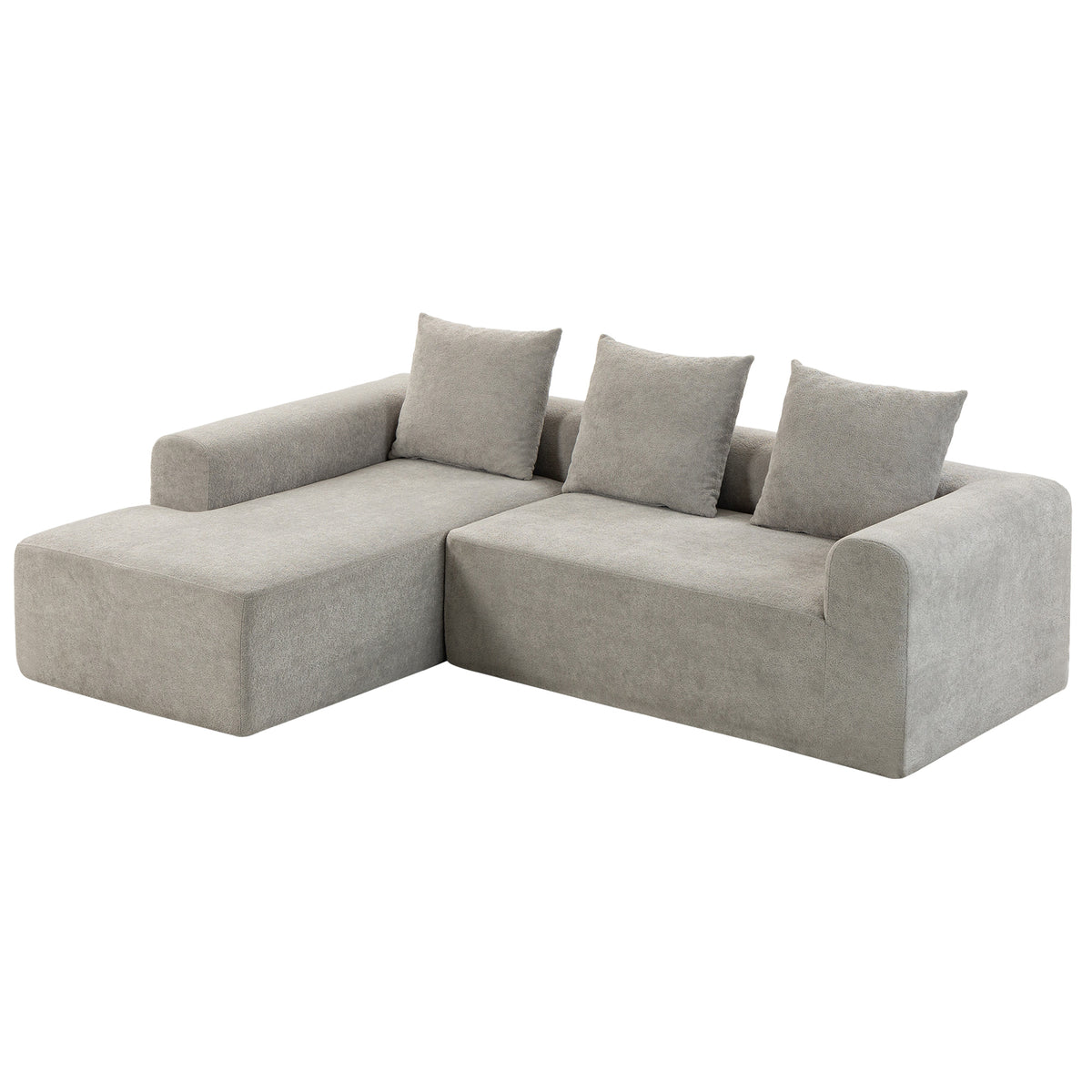 Canapé d'Angle en Chenille, Canapé 3 Places en L 242 cm avec Méridienne, Assise Profonde, Accoudoirs Larges, Gris Clair
