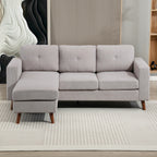 Canapé d'angle réversible en velours côtelé, canapé 3 places avec méridienne, cadre en acier, 192x137x84cm, gris clair