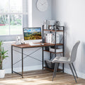Bureau d'angle avec rangement design Industriel avec bibliothèque 3 étagères panneaux particules aspect noyer