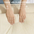 Canapé 3 places en velours côtelé, canapé rembourré, larges accoudoirs, 2 coussins, pas de montage, 202x90x76cm, beige
