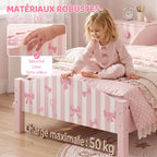 Lit Enfant 70 x 140 cm, Lit pour Enfant avec Barrière de Sécurité et Sommier à Lattes en Bois, Motif Nœud, Rose