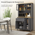 Armoire de cuisine buffet cuisine 5 portes dont 2 portes vitrées et 1 tiroir, 1 niche centrale - hauteur 180 cm gris