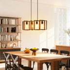 Suspension luminaire moderne, lustre plafonnier avec 4 cadres rotatifs et hauteur réglable, 80 x 21 x 90-130 cm, noyer