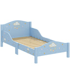Lit Enfant 70 x 140 cm, Lit pour Enfant avec Barrière de Sécurité et Sommier à Lattes en Bois, Motif Nuage, Bleu