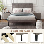 Cadre de lit double 140 x 190 cm lit 2 personnes tête de lit réglable sommier 150 x 198 x 100/105/110/115/120 cm gris