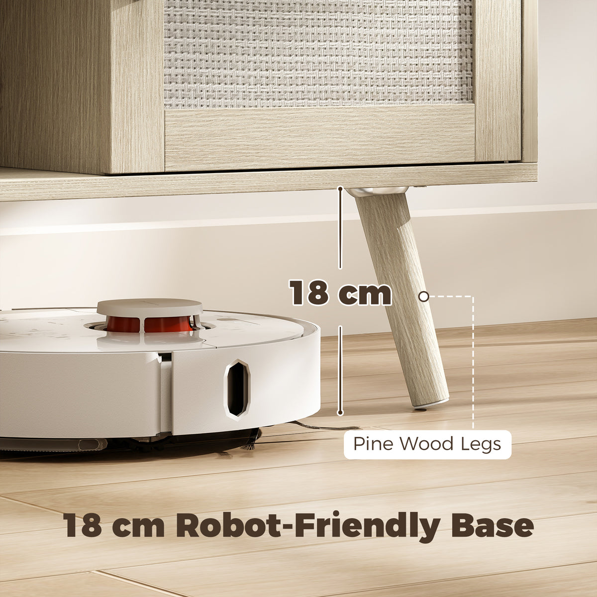 Meuble TV d'Angle 115 cm, Meuble Télé pour Téléviseur jusqu'à 65 Pouces, 2 Portes en Rotin  2 Compartiments, Chêne