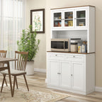 Buffet haut cuisine, armoire de cuisine, 6 portes, 2 tiroirs, plan de travail, étagères réglables, 100x40x180cm, blanc