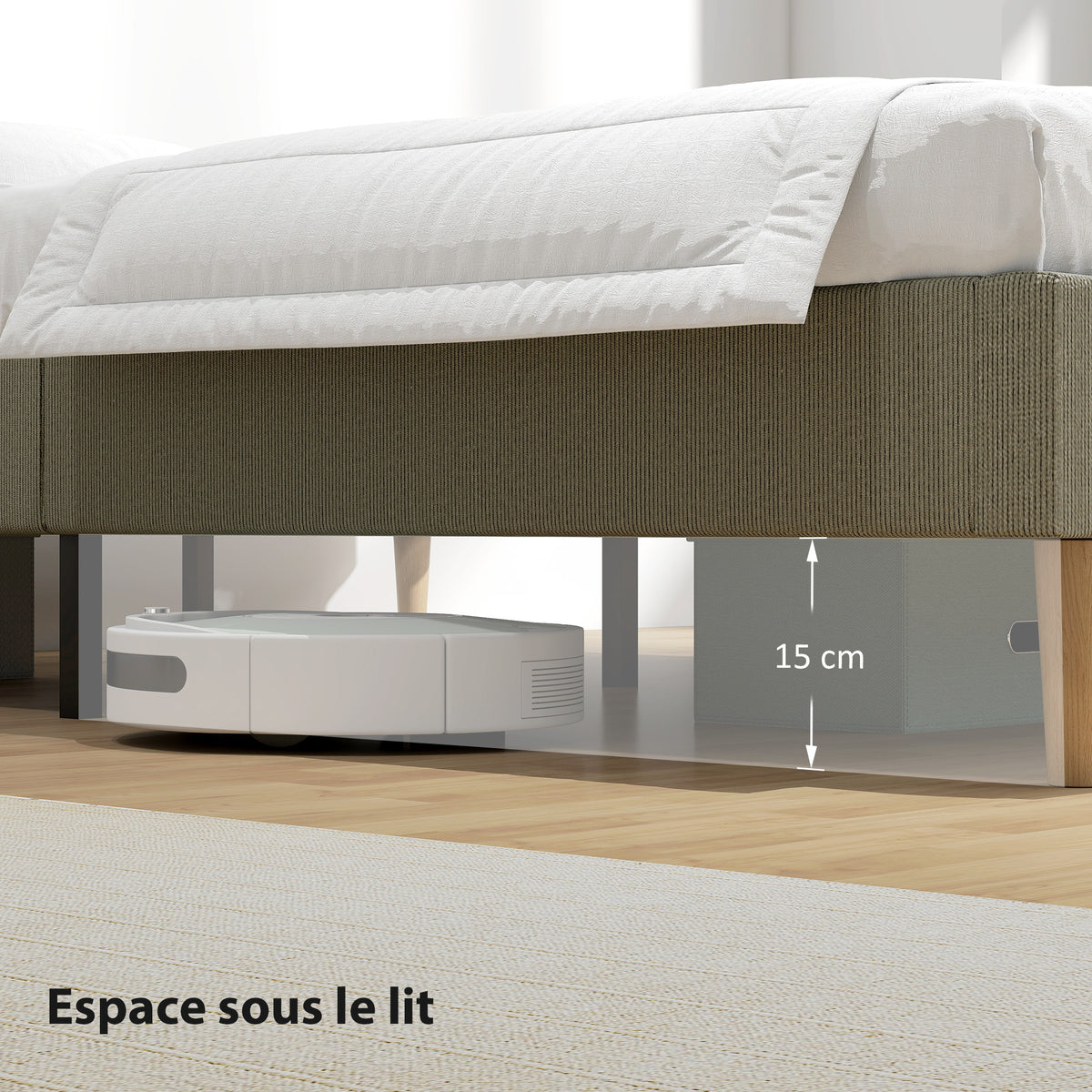 Cadre de lit 160 x 200 cm avec sommier à lattes en bois, lit double rembourré en velours côtelé, gris