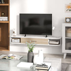 Meuble TV mural banc TV jusqu'à 50 pouces avec compartiments ouverts et armoire à porte rabattable blanc