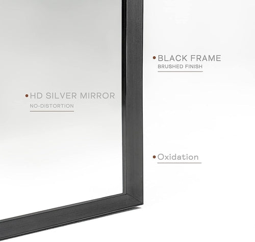 Miroir de salle de bain arqué encadré en métal noir de 60.94x91.44 cm pour mur.