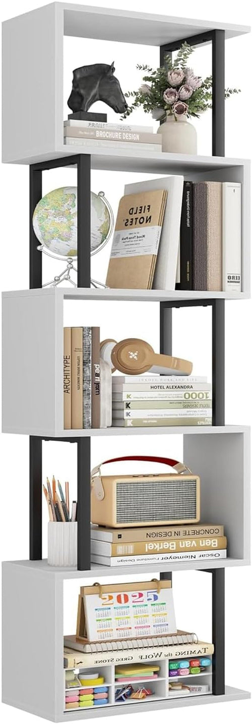 Étagère en S 5 Niveaux Gadroad – Blanc | 38 x 157 cm | Bois & Métal
