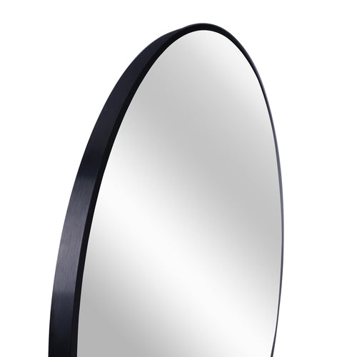 Miroir de salle de bain rond encadré en métal noir de 99cm pour mur.