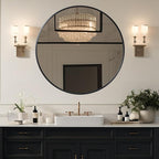 Miroir de salle de bain rond encadré en métal noir de 99cm pour mur.