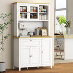Buffet de cuisine haut 5 portes dont 2 portes vitrées et 1 tiroir, 1 niche centrale - hauteur 180 cm blanc