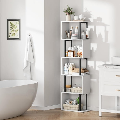 Étagère en S 5 Niveaux Gadroad – Blanc | 38 x 157 cm | Bois & Métal