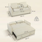 Canapé convertible 2 places 3 en 1, canapé-lit clic clac en chenille avec dossier réglable, porte-gobelets, beige
