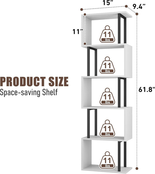 Étagère en S 5 Niveaux Gadroad – Blanc | 38 x 157 cm | Bois & Métal