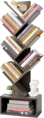 6 Tier Tree Bookshelf Bookcase With Drawer Grey Office