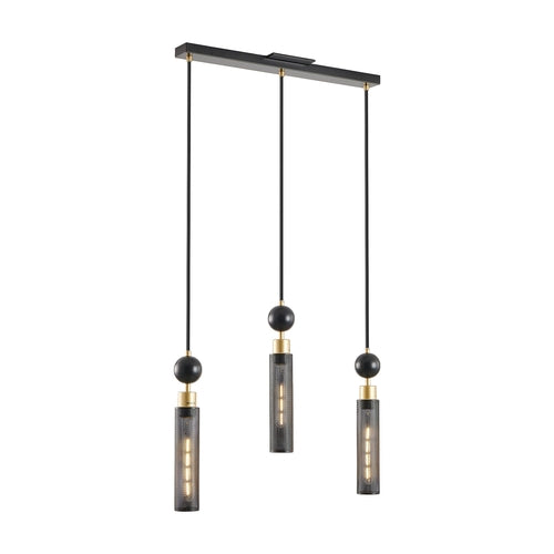Suspension 3 Lumières Noir & Doré - Lustre Moderne Hauteur Ajustable