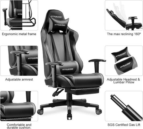 Chaise Gaming avec Repose-Pieds Ergonomique - Fauteuil Gamer Bureau Confort