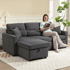 Canapé d'angle convertible en velours côtelé, canapé-lit 3 places avec rangement caché, coussins, 205x135x76cm, gris