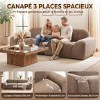 Canapé 3 Places en Chenille 244 cm, Canapé Salon Moderne, Assise et Accoudoirs Larges, Ressorts Ensachés, Marron Clair