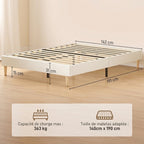 Cadre de Lit 140 x 190 cm avec Sommier, Lit Double Rembourré en Velours Côtelé, Espace de Rangement Au-Dessous, Crème