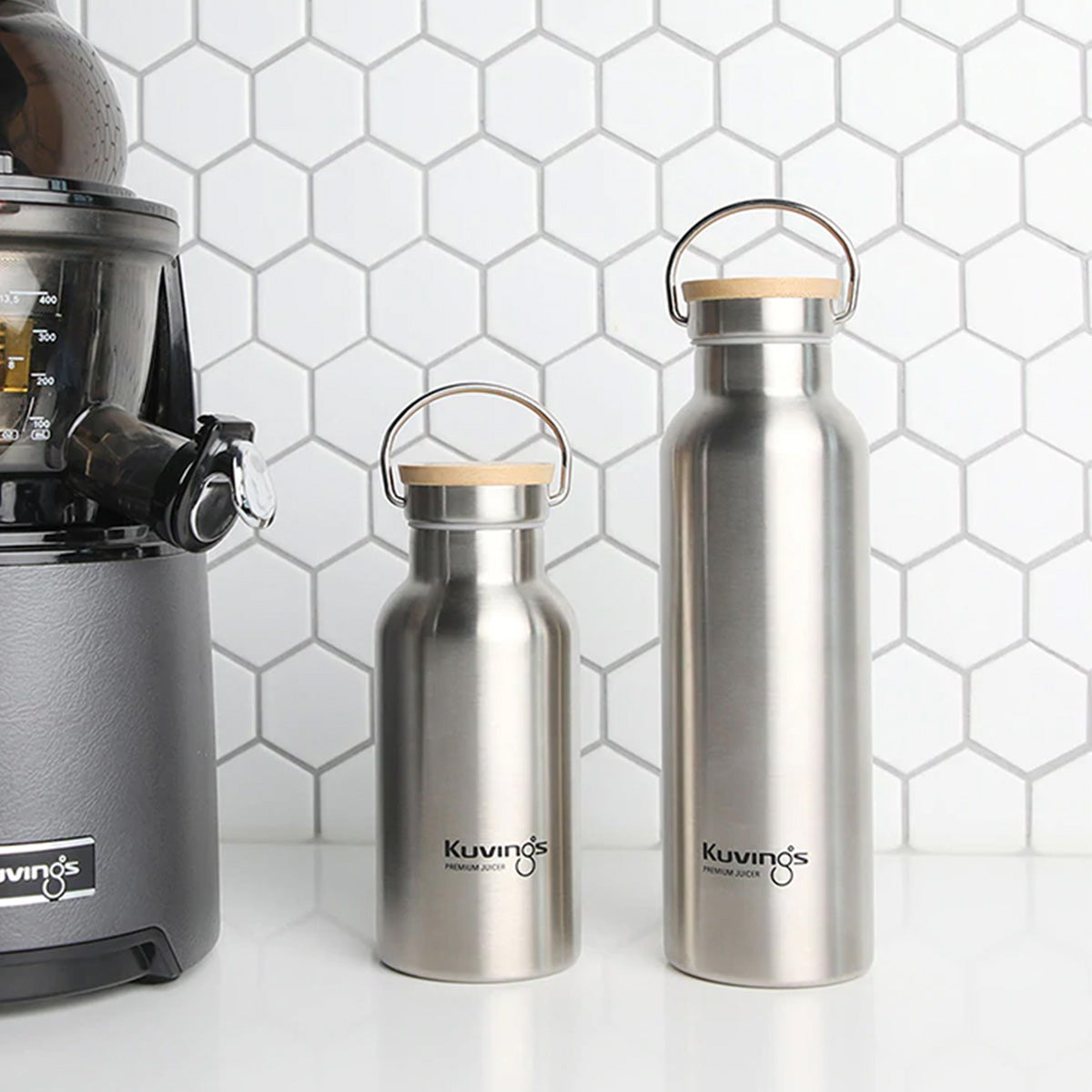 Kuvings — Bouteille isotherme premium en inox | Couvercle bambou | 350 ml & 500 ml