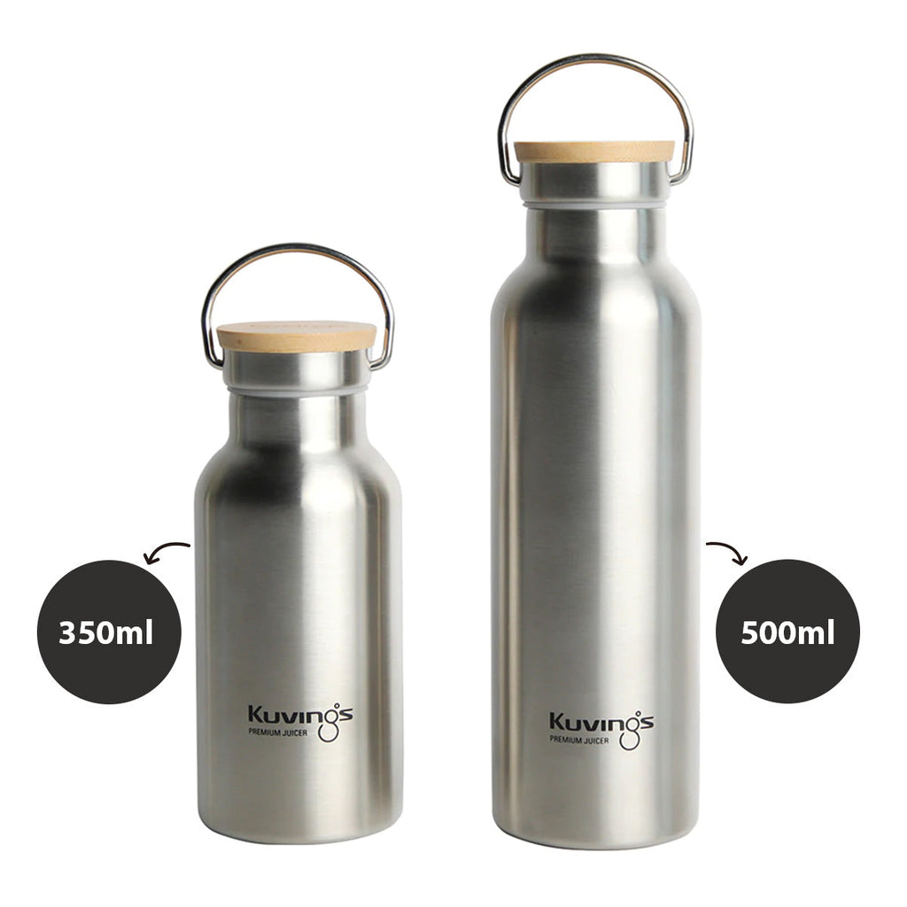 Kuvings — Bouteille isotherme premium en inox | Couvercle bambou | 350 ml & 500 ml
