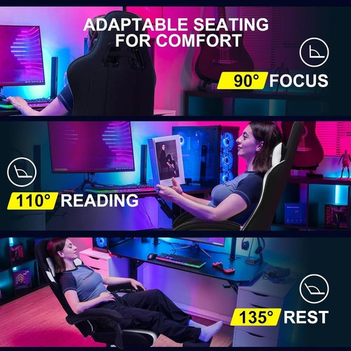 Chaise Gaming avec Repose-Pieds et Support Lombaire - Fauteuil Gamer Ergonomique