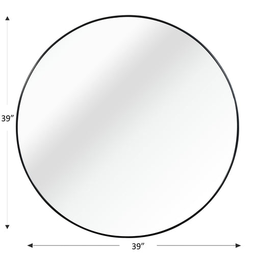 Miroir de salle de bain rond encadré en métal noir de 99cm pour mur.