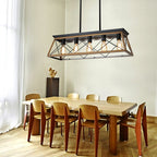 Lustre Rustique 5 Ampoules Style Fermier - Noyer & Acier