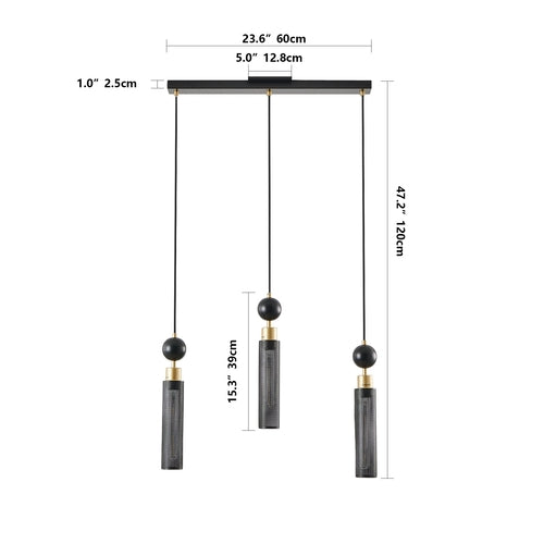 Suspension 3 Lumières Noir & Doré - Lustre Moderne Hauteur Ajustable