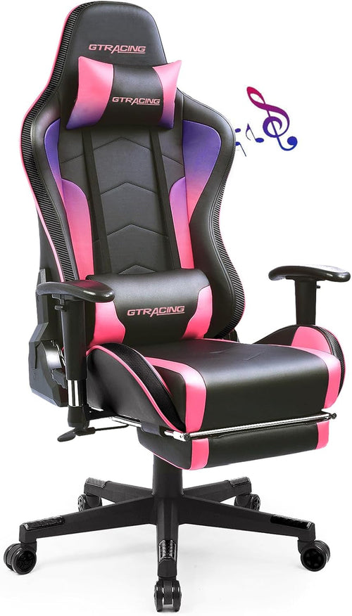 Chaise Gaming avec Repose-Pieds et Haut-Parleurs Bluetooth - Fauteuil Gamer Musical