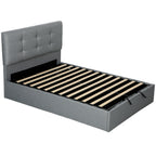 Lit coffre 140x190, cadre de lit double rembourré avec sommier à lattes en bois et rangement cach, sans matelas, gris