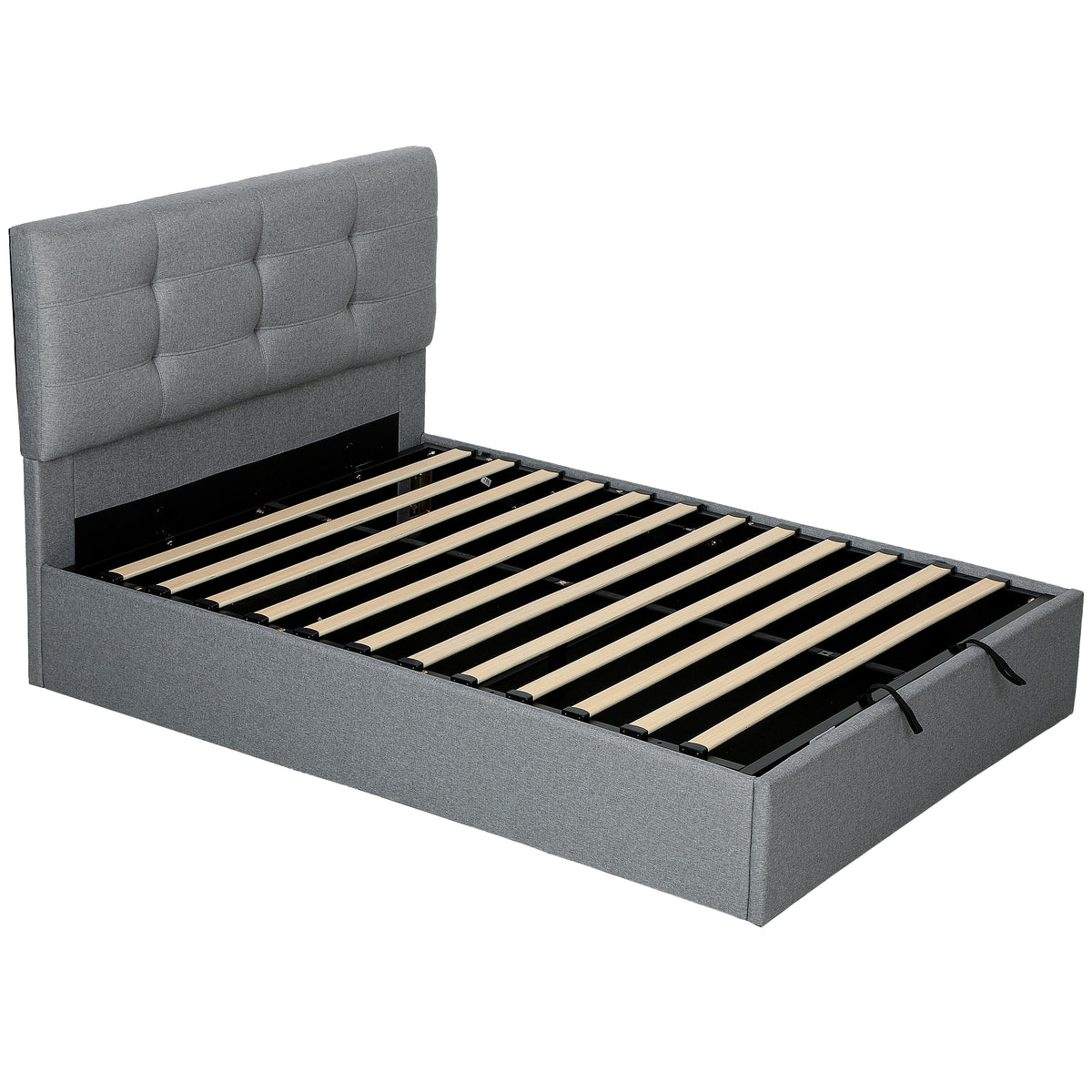 Lit coffre 140x190, cadre de lit double rembourré avec sommier à lattes en bois et rangement cach, sans matelas, gris