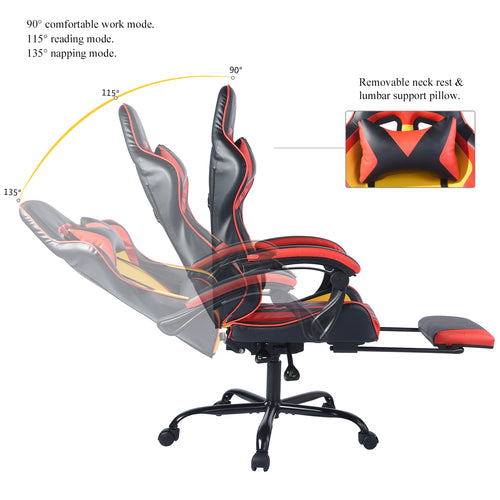Chaise Gaming Bureau Ergonomique Cuir - Fauteuil Gamer Dossier Haut pour Ordinateur
